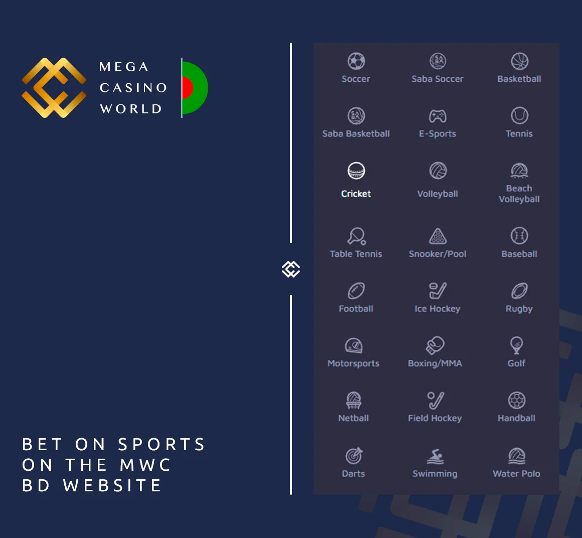 At MCW Bangladesh Players can bet on most popular sports event in exchange and sportsbook modes